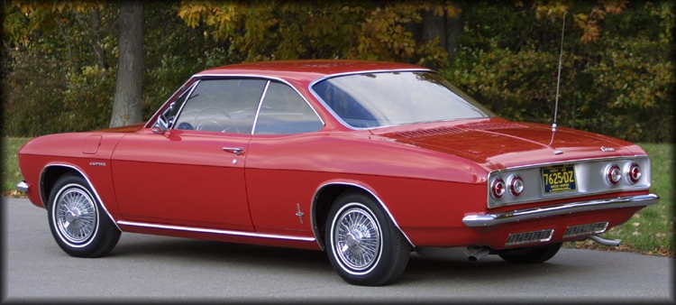 1965 Corvair Corsa sport coupe in Regal Red