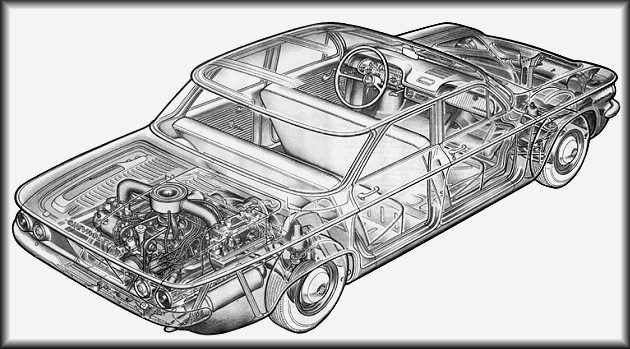 1960 Corvair sedan cutaway view