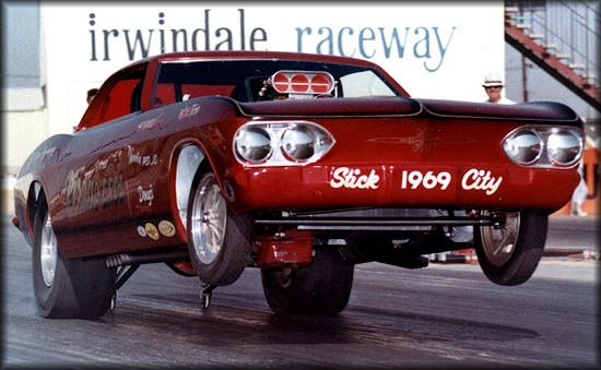 drag car riding on back wheels